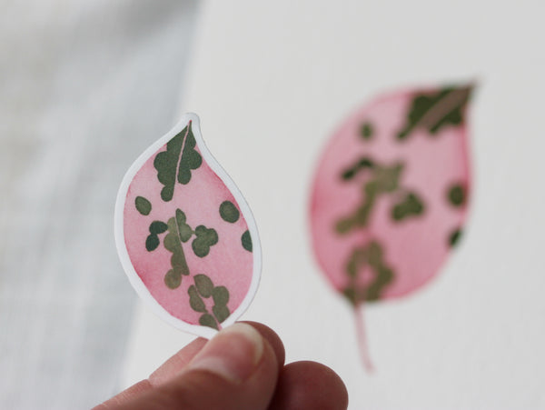 Les feuilles roses, lot de 3 stickers