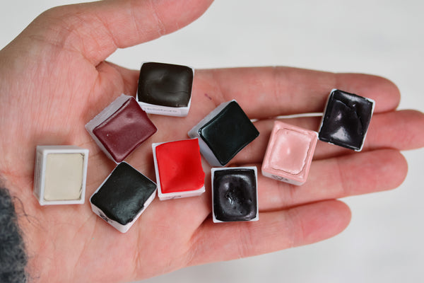 Set Les Vénéneuses x Fleurs Poudrées, 9 demi-godets d'aquarelle