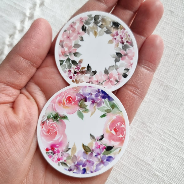 Sticker Cercle Fleuri roses et baies